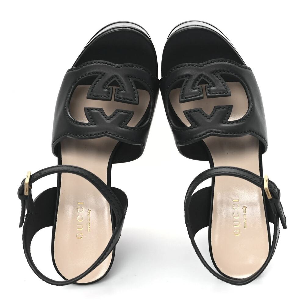 Gucci Cosmos Softy Interlocking GG Black Wooden Platform Heels Sandals 39 - Picture 3 of 7